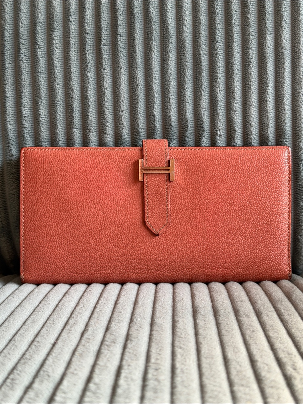 Hermes Bearn Leather Wallet - Palladium Hardware